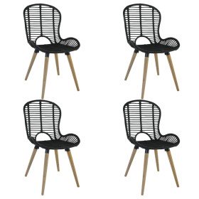 Sillas de comedor 4 unidades de ratán natural negro Sillas de comedor 4 unidades de ratán natural negro