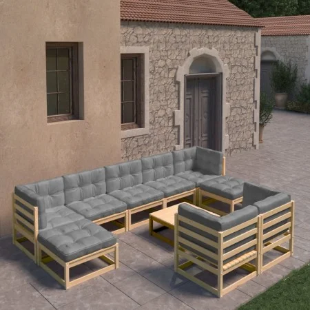 Garden furniture set 10 pieces and cushions solid pine wood by vidaXL, Garden sets - Ref: Foro24-3077159, Price: 821,67 €, Di...