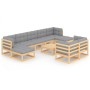 Gartenmöbel-Set 10-teilig und Kissen aus massivem Kiefernholz von vidaXL, Gartensets - Ref: Foro24-3077159, Preis: 834,44 €, ...