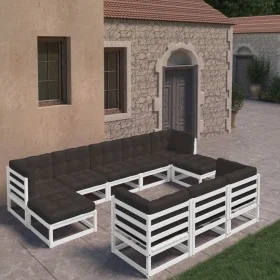 10-piece garden furniture set with white pine wood cushions by vidaXL, Garden sets - Ref: Foro24-3077165, Price: 914,22 €, Di...