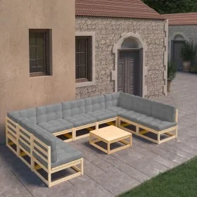 Gartenmöbel-Set 10-teilig und Kissen aus massivem Kiefernholz von vidaXL, Gartensets - Ref: Foro24-3077199, Preis: 892,44 €, ...