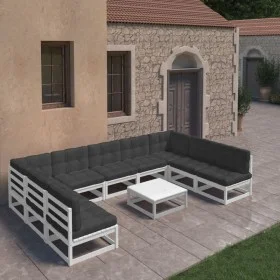 10-piece garden furniture set with white pine wood cushions by vidaXL, Garden sets - Ref: Foro24-3077200, Price: 867,11 €, Di...