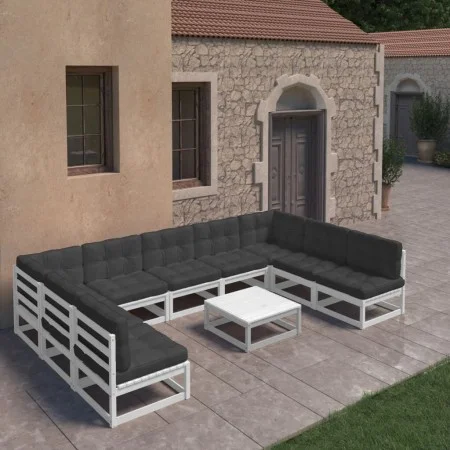 10-teiliges Gartenmöbel-Set mit Kissen aus weißem Kiefernholz von vidaXL, Gartensets - Ref: Foro24-3077200, Preis: 866,58 €, ...