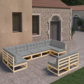 Garden furniture set 9 pieces and cushions solid pine wood by vidaXL, Garden sets - Ref: Foro24-3077214, Price: 879,63 €, Dis...