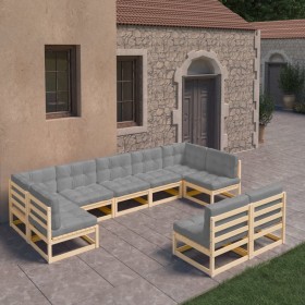 Gartenmöbel-Set 9-teilig und Kissen aus massivem Kiefernholz von vidaXL, Gartensets - Ref: Foro24-3077214, Preis: 892,52 €, R...