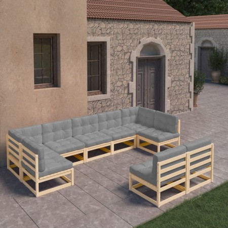 Gartenmöbel-Set 9-teilig und Kissen aus massivem Kiefernholz von vidaXL, Gartensets - Ref: Foro24-3077214, Preis: 892,52 €, R...