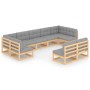 Gartenmöbel-Set 9-teilig und Kissen aus massivem Kiefernholz von vidaXL, Gartensets - Ref: Foro24-3077214, Preis: 892,52 €, R...