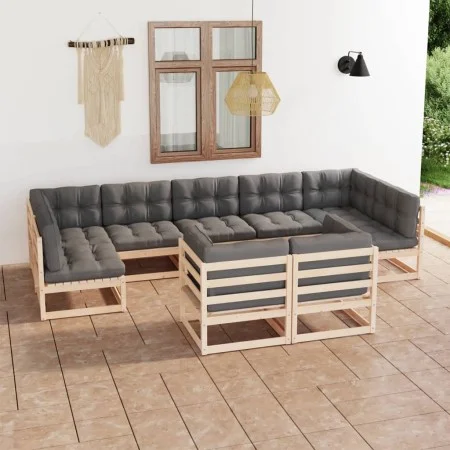 Garden furniture set 9 pieces and cushions solid pine wood by vidaXL, Garden sets - Ref: Foro24-3077254, Price: 866,07 €, Dis...