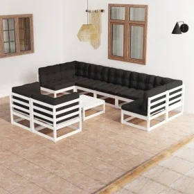 10-teiliges Gartenmöbel-Set mit Kissen aus weißem Kiefernholz von vidaXL, Gartensets - Ref: Foro24-3077260, Preis: 912,96 €, ...