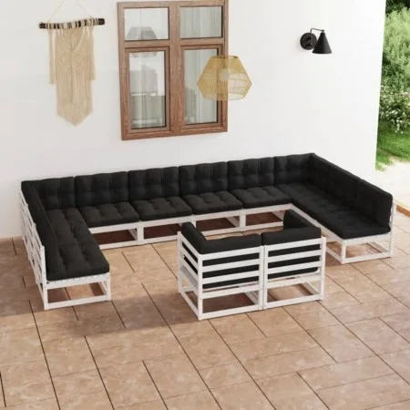 12-teiliges Gartenmöbel-Set mit Kissen aus weißem Kiefernholz von vidaXL, Gartensets - Ref: Foro24-3077275, Preis: 1,00 €, Ra...