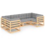 Gartenmöbel-Set 6-teilig und Kissen aus massivem Kiefernholz von vidaXL, Gartensets - Ref: Foro24-3077294, Preis: 564,39 €, R...