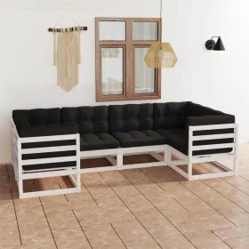 Garden furniture set 6 pieces with solid pine wood and white cushions by vidaXL, Garden sets - Ref: Foro24-3077295, Price: 59...