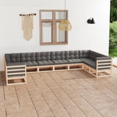 10-teiliges Gartenmöbel-Set und Kissen aus massivem Zirbenholz von vidaXL, Gartensets - Ref: Foro24-3077319, Preis: 963,40 €,...