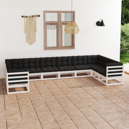 10-teiliges Gartenmöbel-Set mit Kissen aus weißem Kiefernholz von vidaXL, Gartensets - Ref: Foro24-3077320, Preis: 989,55 €, ...