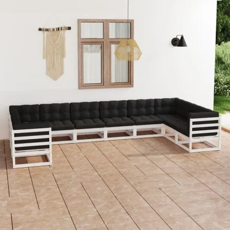 Set de muebles de jardín 10 pzas con cojines madera pino blanco de vidaXL, Conjuntos de jardín - Ref: Foro24-3077320, Precio:...