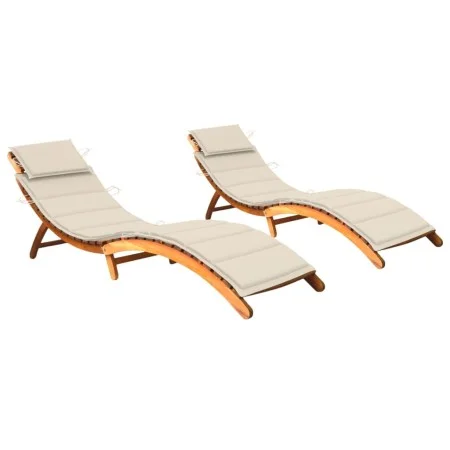 Sun loungers 2 units with solid acacia wood cushions by vidaXL, Loungers - Ref: Foro24-3077363, Price: 364,34 €, Discount: %