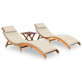 2 sun loungers with table and cushions made of solid acacia wood by vidaXL, Loungers - Ref: Foro24-3077378, Price: 374,93 €, ...