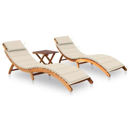 Tumbonas 2 unidades con mesa y cojines madera maciza de acacia de vidaXL, Tumbonas - Ref: Foro24-3077378, Precio: 390,91 €, D...