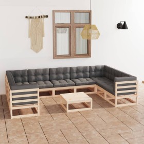 10-teiliges Gartenmöbel-Set und Kissen aus massivem Zirbenholz von vidaXL, Gartensets - Ref: Foro24-3078144, Preis: 891,10 €,...