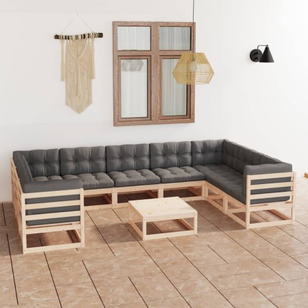 10-teiliges Gartenmöbel-Set und Kissen aus massivem Zirbenholz von vidaXL, Gartensets - Ref: Foro24-3078144, Preis: 891,10 €,...