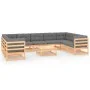 10-teiliges Gartenmöbel-Set und Kissen aus massivem Zirbenholz von vidaXL, Gartensets - Ref: Foro24-3078144, Preis: 878,02 €,...