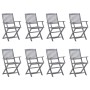 Folding garden chairs 8 units and solid acacia wood cushions by vidaXL, Garden chairs - Ref: Foro24-3078263, Price: 367,50 €,...