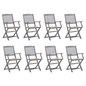 8 pcs folding garden chairs and solid acacia wood cushions by vidaXL, Garden chairs - Ref: Foro24-3078265, Price: 377,77 €, D...