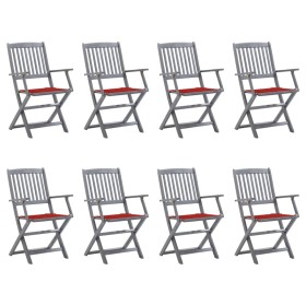 Folding garden chairs 8 units and solid acacia wood cushions by vidaXL, Garden chairs - Ref: Foro24-3078268, Price: 383,19 €,...