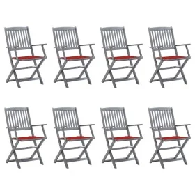 Folding garden chairs 8 units and solid acacia wood cushions by vidaXL, Garden chairs - Ref: Foro24-3078268, Price: 372,73 €,...