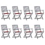 Folding garden chairs 8 units and solid acacia wood cushions by vidaXL, Garden chairs - Ref: Foro24-3078268, Price: 383,19 €,...