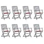 Folding garden chairs 8 units and solid acacia wood cushions by vidaXL, Garden chairs - Ref: Foro24-3078268, Price: 372,73 €,...