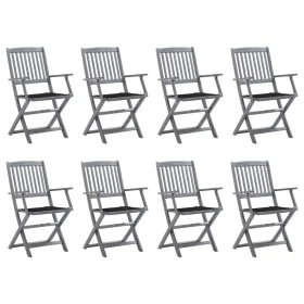 8 pcs folding garden chairs and solid acacia wood cushions by vidaXL, Garden chairs - Ref: Foro24-3078269, Price: 372,73 €, D...