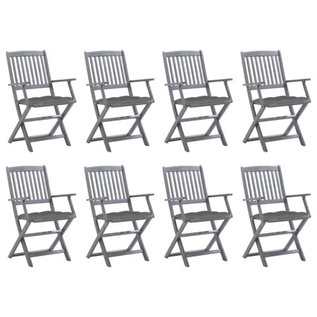 8 pcs folding garden chairs and solid acacia wood cushions by vidaXL, Garden chairs - Ref: Foro24-3078278, Price: 359,20 €, D...