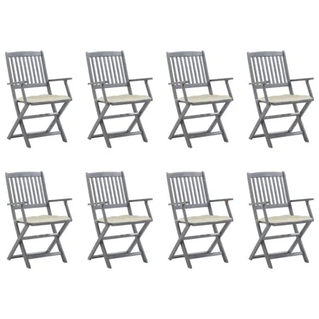 8 pcs folding garden chairs and solid acacia wood cushions by vidaXL, Garden chairs - Ref: Foro24-3078279, Price: 364,67 €, D...
