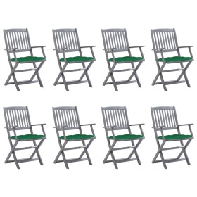 Folding garden chairs 8 units and solid acacia wood cushions by vidaXL, Garden chairs - Ref: Foro24-3078282, Price: 360,16 €,...