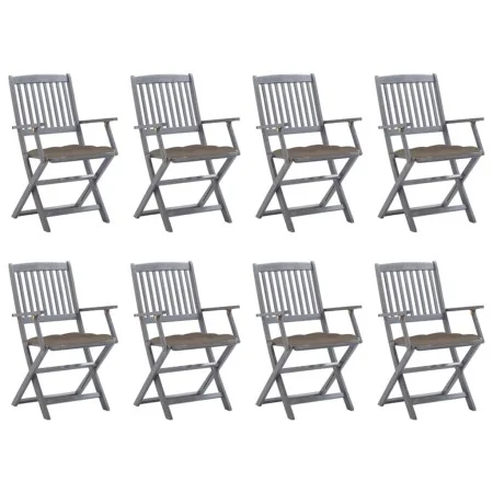 8 pcs folding garden chairs and solid acacia wood cushions by vidaXL, Garden chairs - Ref: Foro24-3078285, Price: 362,03 €, D...