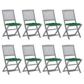 8 pcs folding garden chairs and solid acacia wood cushions by vidaXL, Garden chairs - Ref: Foro24-3078310, Price: 398,82 €, D...