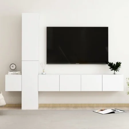 Set de muebles de salón TV 5 piezas madera de ingeniería blanco de vidaXL, Muebles TV - Ref: Foro24-3078655, Precio: 219,47 €...