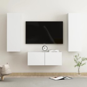 3-teiliges TV-Wohnzimmermöbelset aus weißem Holzwerkstoff von vidaXL, TV-Möbel - Ref: Foro24-3078658, Preis: 144,23 €, Rabatt: %