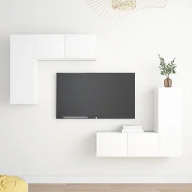 4-teiliges Parkett-TV-Wohnzimmermöbel-Set weiß von vidaXL, TV-Möbel - Ref: Foro24-3078689, Preis: 200,12 €, Rabatt: %