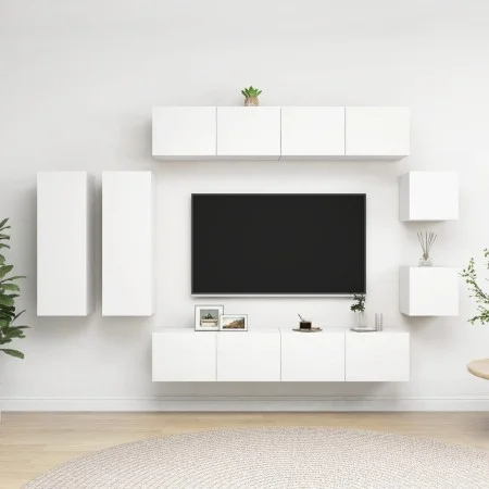 8-teiliges Parkett-TV-Möbelset weiß von vidaXL, TV-Möbel - Ref: Foro24-3078705, Preis: 339,42 €, Rabatt: %