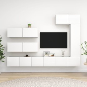 White engineered wood 7-piece TV living room furniture set by vidaXL, TV Furniture - Ref: Foro24-3078717, Price: 395,28 €, Di...