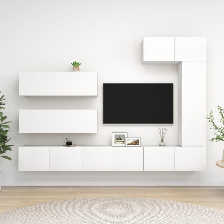 White engineered wood 7-piece TV living room furniture set by vidaXL, TV Furniture - Ref: Foro24-3078717, Price: 388,10 €, Di...