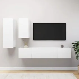Set de muebles de salón TV 4 piezas madera de ingeniería blanco de vidaXL, Muebles TV - Ref: Foro24-3078732, Precio: 171,08 €...