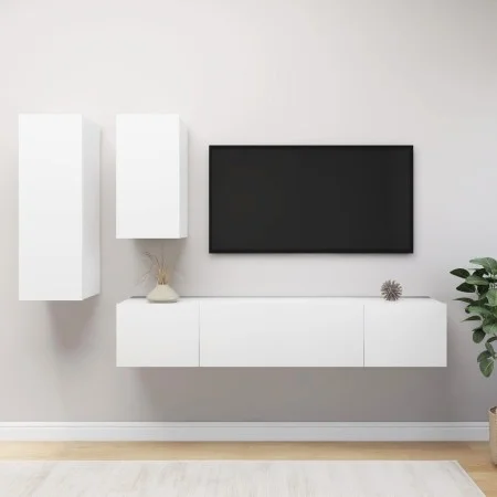 4-teiliges Parkett-TV-Wohnzimmermöbel-Set weiß von vidaXL, TV-Möbel - Ref: Foro24-3078732, Preis: 171,08 €, Rabatt: %