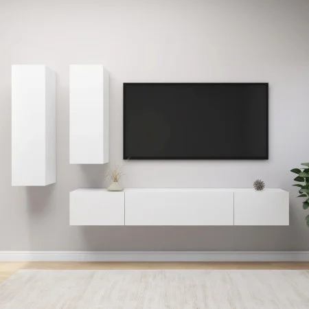 Set de muebles de salón TV 4 piezas madera de ingeniería blanco de vidaXL, Muebles TV - Ref: Foro24-3078733, Precio: 216,18 €...