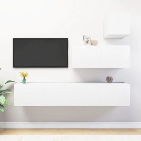 4-teiliges TV-Wohnzimmermöbelset aus weißem Holzwerkstoff von vidaXL, TV-Möbel - Ref: Foro24-3078736, Preis: 175,15 €, Rabatt: %