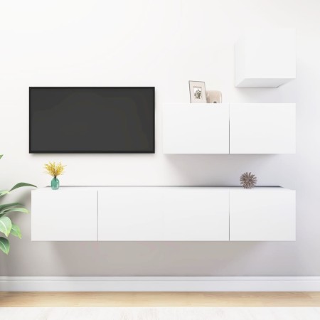 White engineered wood 4-piece TV living room furniture set by vidaXL, TV Furniture - Ref: Foro24-3078736, Price: 162,83 €, Di...