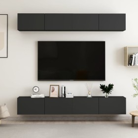 Wohnzimmermöbel 4 Einheiten aus schwarzem Holzwerkstoff 100x30x30 cm von vidaXL, TV-Möbel - Ref: Foro24-3078746, Preis: 251,2...