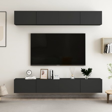 Wohnzimmermöbel 4 Einheiten aus schwarzem Holzwerkstoff 100x30x30 cm von vidaXL, TV-Möbel - Ref: Foro24-3078746, Preis: 251,2...